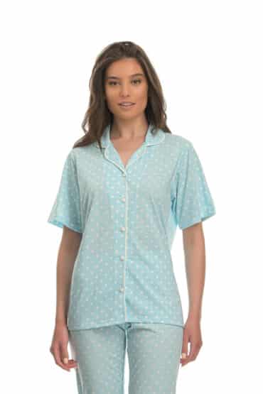 Πυτζάμα γυναικεία πουά σετ με κουμπιά και πέτο γιακά και εντυπωσιακό πουά παντελόνι - PNN Nightwear
