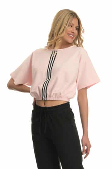 Γυναικεία Φόρμα Βαμβακερή Σετ, Crop Top με Ρίγες και Μονόχρωμο Παντελόνι Φόρμας με Λάστιχο στη Μέση - PNN Nightwear