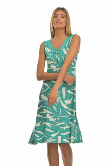 Φόρεμα Αμάνικο Εμπριμέ από Viscose Ανώτερης Ποιότητας με Διακριτικό V στο Λαιμό σε Μοντέρνα Γραμμή - PNN Nightwear