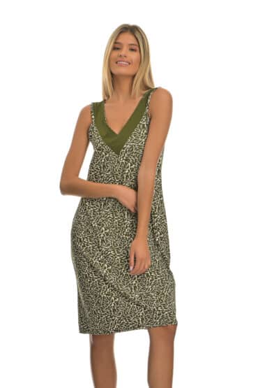 Φόρεμα Εμπριμέ με V στο Μπούστο από Βισκόζη Ανώτερης Ποιότητας και Εντυπωσιακό Digital Print Τύπωμα με Σχέδια τύπου Fragments - PNN Nightwear