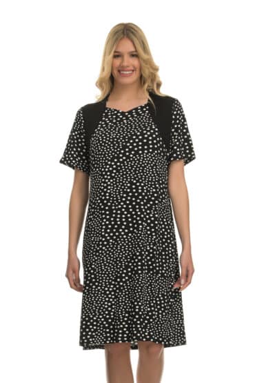 Φόρεμα Κοντομάνικο Κλασσικό από Viscose Ανώτερης Ποιότητας με All-Over Digital Print Πουά Τύπωμα και Διακριτικό Σχέδιο V στο Λαιμό - PNN Nightwear
