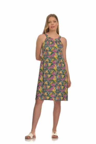 Φόρεμα Αμάνικο Εμπριμέ με Δέσιμο στην Πλάτη σε Εντυπωσιακό Τύπωμα με Πολύχρωμα Λουλούδια - PNN Nightwear