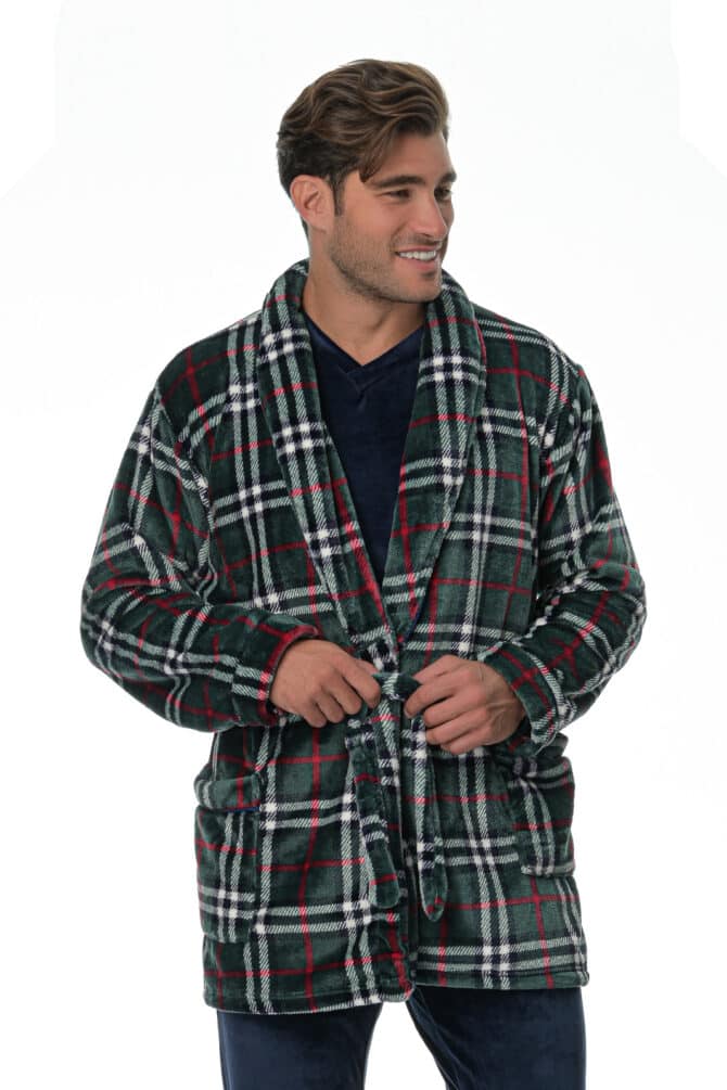 Ρόμπα Ανδρική Fleece Σταυρωτή με Εντυπωσιακό Καρώ Εμπριμέ και Ζώνη στη Μέση - PNN Nightwear