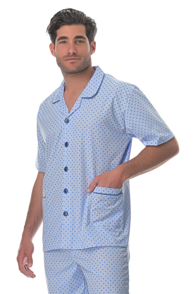 Πυτζάμα Ανδρική Κουμπωτή από Ποπλίνα με Πέτο Γιακά και Παντελόνι με Κούμπωμα στο κάτω μέρος - PNN Nightwear