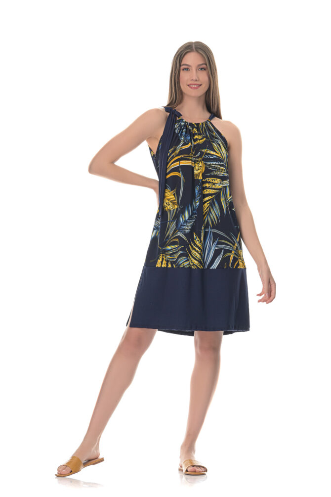 Καλοκαιρινό Φόρεμα με Δέσιμο στο Λαιμό και Υπέροχο All-Over Digital Print τύπωμα σε Floral Αποχρώσεις - PNN Nightwear