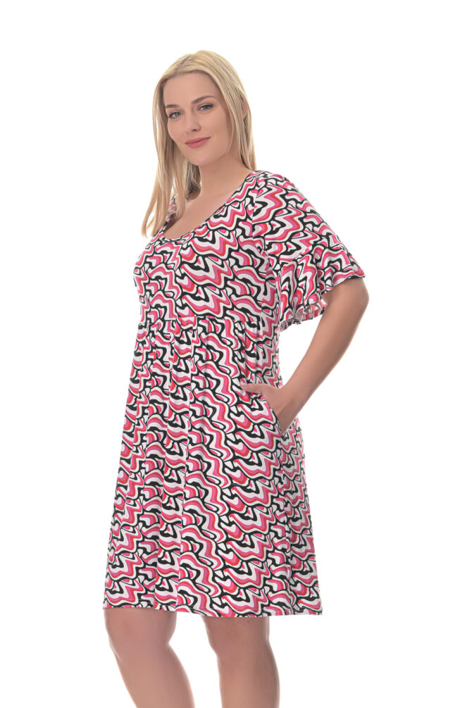 Καλοκαιρινό Φόρεμα Κοντομάνικο Εμπριμέ με Βολάν στα Μανίκια από Δροσερή Βισκόζη Ανώτερης Ποιότητας με Λαιμόκοψη και Υπέροχο Digital Print - PNN Nightwear