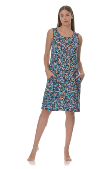 Καλοκαιρινό Φόρεμα Αμάνικο Floral από Δροσερή Βισκόζη Ανώτερης Ποιότητας με Εντυπωσιακό All-Over Digital Print Floral Τύπωμα και Άνετες Εσωτερικές Τσέπες - PNN Nightwear