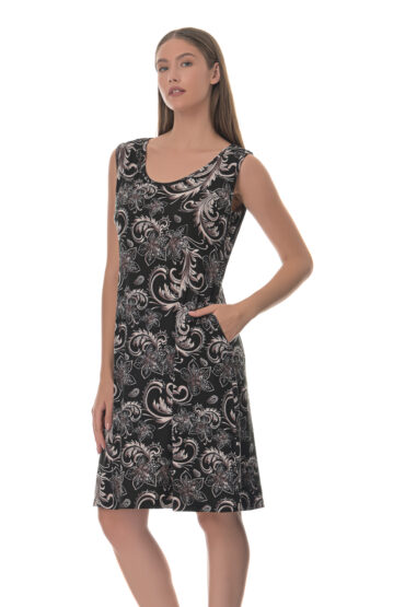 Καλοκαιρινό Φόρεμα Αμάνικο με Λαχούρια από Δροσερή Βισκόζη Ανώτερης Ποιότητας με Λαιμόκοψη και Υπέροχο Digital Print Εμπριμέ τύπου Lahore - PNN Nightwear